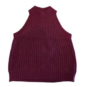 Foreign Exchange Womens Burgundy Mock Neck Sleeveless Chunky Knit Sweater Vest S